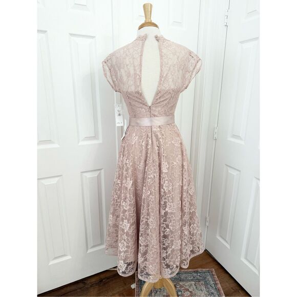 Adrianna Papell Womens Pink Lace Sweatheart Neck A Line Midi Dress Size 6 NWT - Picture 4 of 6